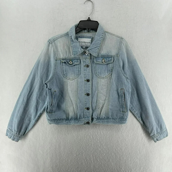 The Style Between Jacket Women's M Blue Button-Up Collared Wash Cropped Denim - Picture 1 of 10
